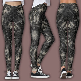 Abstraktes geometrisches Muster | Schwarz und Beig Leggings