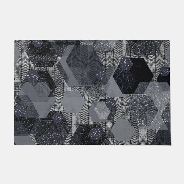 Abstraktes geometrisches Muster, schwarz und grau. Fußmatte (Vorderseite)