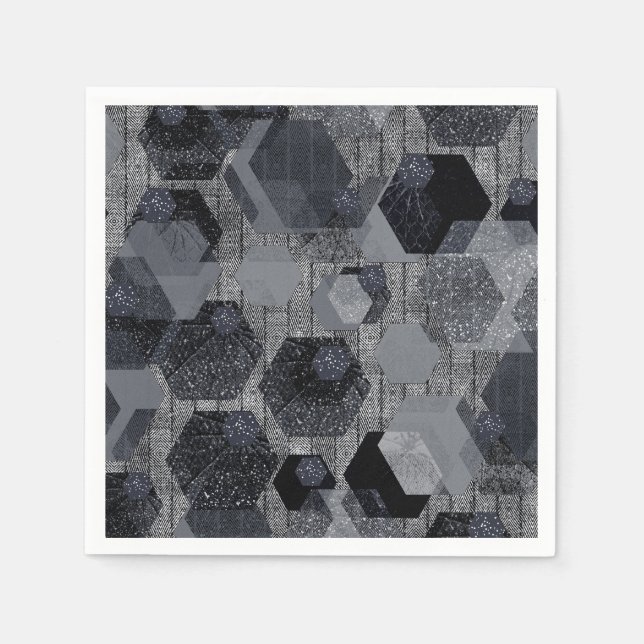 Abstraktes geometrisches Muster, schwarz und grau  Serviette (Vorderseite)