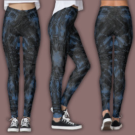 Abstraktes geometrisches Muster | Schwarz und Navy Leggings