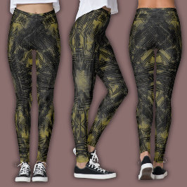Abstraktes geometrisches Muster | Schwarz und Ocke Leggings