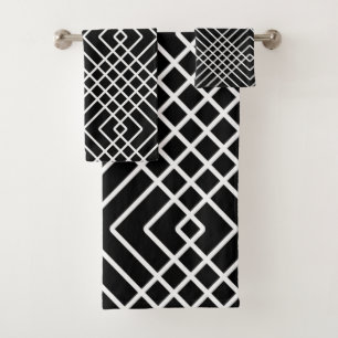 Abstraktes geometrisches Muster - Schwarz und Wei Badhandtuch Set