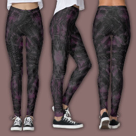 Abstraktes geometrisches Muster | Schwarz und Wein Leggings