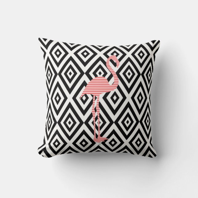 Abstraktes geometrisches Muster - Schwarzes - rosa Kissen (Vorderseite)