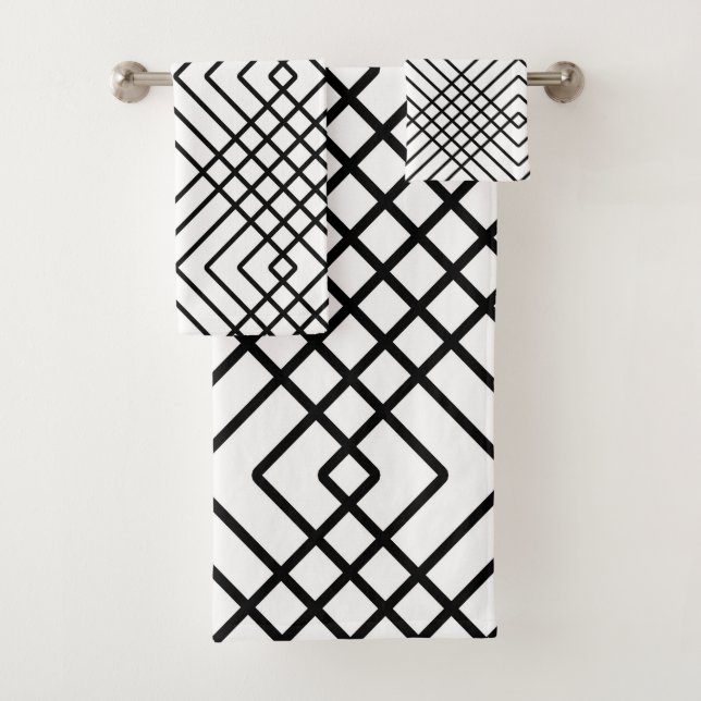 Abstraktes geometrisches Muster - Schwarzweiss. Badhandtuch Set (Insitu)