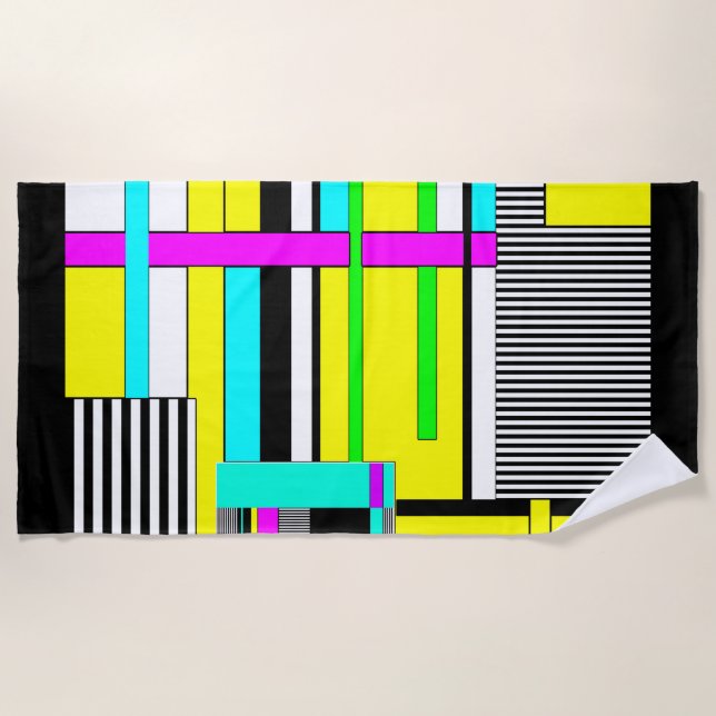 Abstraktes geometrisches Neonmuster Strandtuch (Vorderseite)