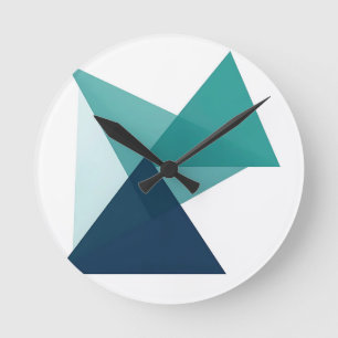 Abstraktes geometrisches Origami Türkisblau Runde Wanduhr