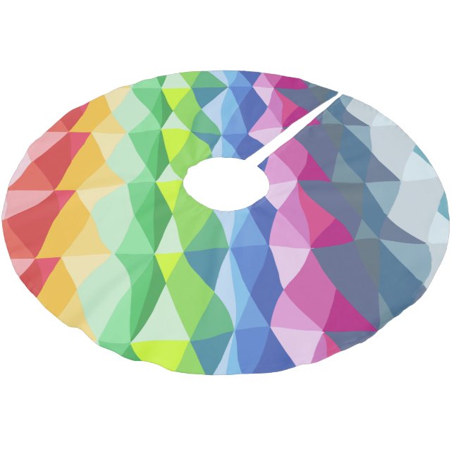 Abstraktes geometrisches Regenbogenmuster Polyester Weihnachtsbaumdecke (Schrägansicht)