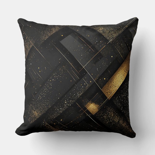Abstraktes geometrisches Schwarz-Gold-Design Kissen (Vorderseite)