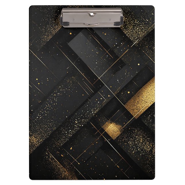 Abstraktes geometrisches Schwarz-Gold-Design Klemmbrett (Vorderseite)