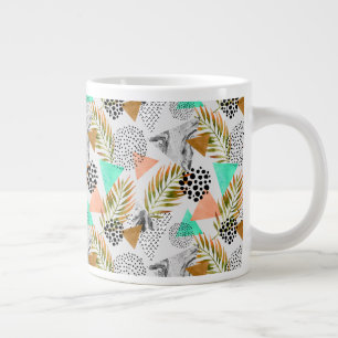 Abstraktes geometrisches Tropenleaf-Muster Jumbo-Tasse