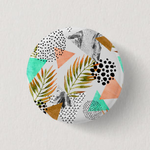 Abstraktes geometrisches tropisches Blatt-Muster Button