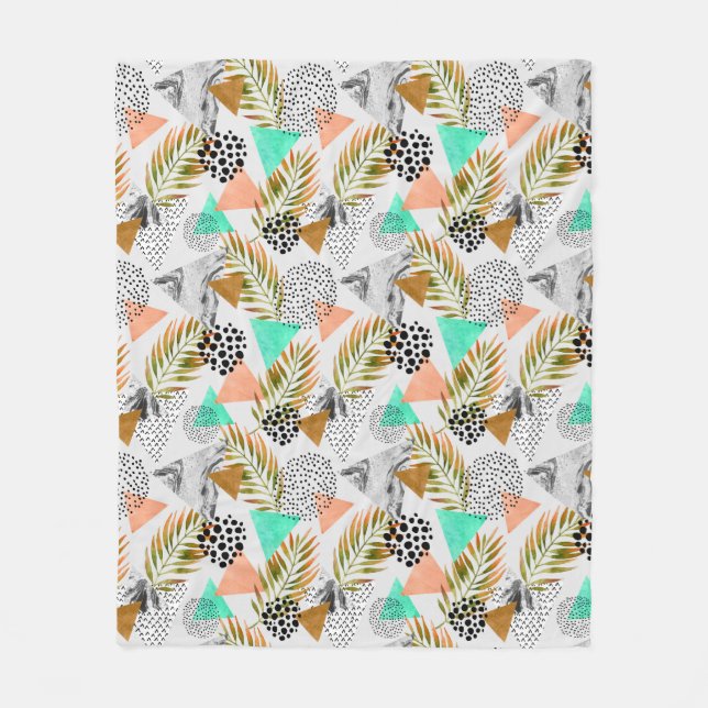 Abstraktes geometrisches tropisches Blatt-Muster Fleecedecke (Vorderseite)