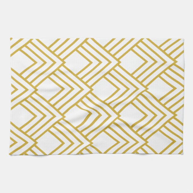 Abstraktes geometrisches, weißes und goldenes Küch Geschirrtuch (Horizontal)