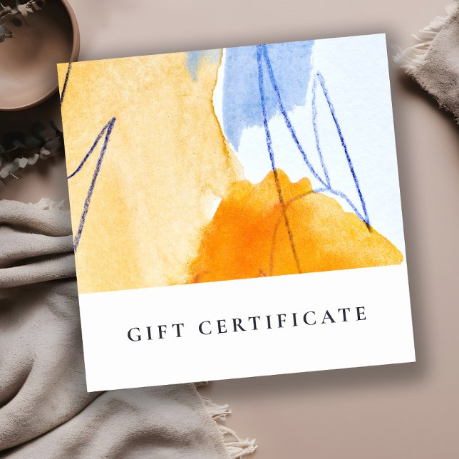 Abstraktes Geschenkzertifikat "Modern Yellow Blue  Quadratische Visitenkarte (Von Creator hochgeladen)