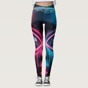 Abstraktes Gesicht Big Eyes Red Lips Neon Legging Leggings