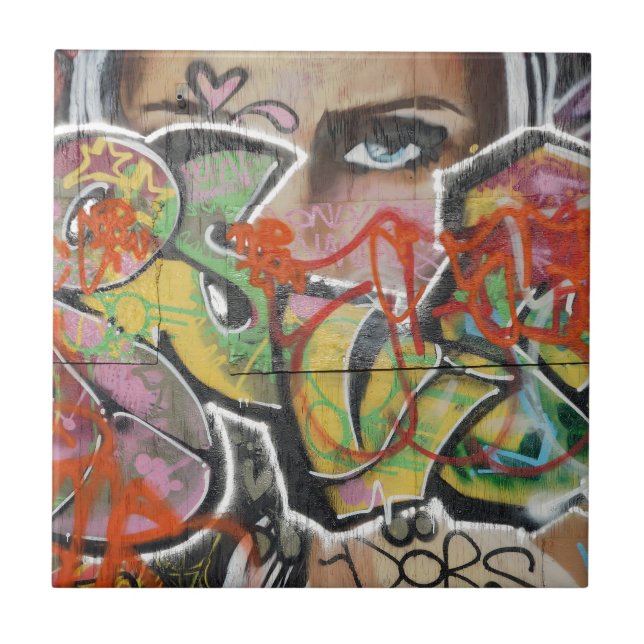 abstraktes Gesicht der Graffitikunstwandtextart Fliese (Vorderseite)