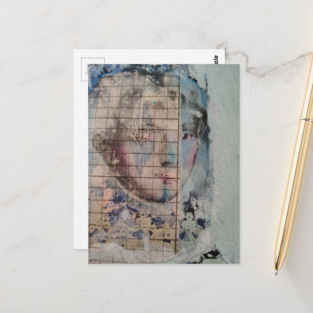 Abstraktes Gesicht Grunge Collage Postkarte (Vorderseite/Rückseite Beispiel)