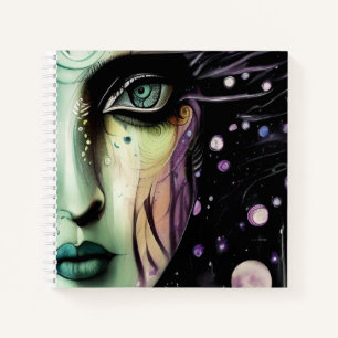 Abstraktes Gesicht im Space-Sketchbook Notizbuch
