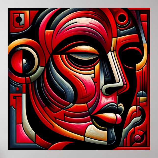 Abstraktes Gesicht in Rot und Schwarz | Poster (Vorne)