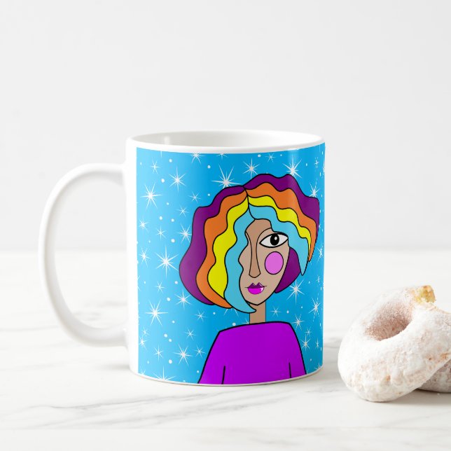 Abstraktes Gesicht Stilvolle Tasse (Mit Donut)