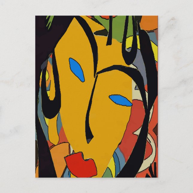 Abstraktes Gesicht und Blume Postkarte (Vorderseite)