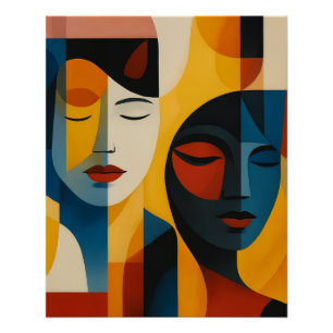 Abstraktes Gesichter Kunst Druck, Doppelporträt, A Poster