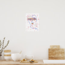 Abstraktes Gesichtslinien-Kunstwandposter, rosa Sp