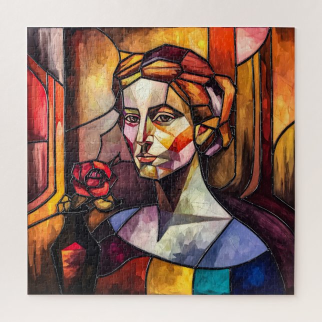 Abstraktes, gestanztes Glasweibchen-Portrait mit R (Vertikal)