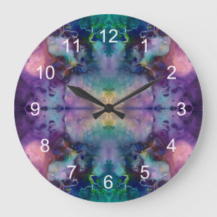 Abstraktes gewirbeltes rosa Lila und aquamarin Große Wanduhr