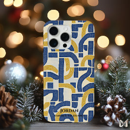 Abstraktes gewölbtes Labyrinth – Blaue und goldene Case-Mate iPhone Hülle