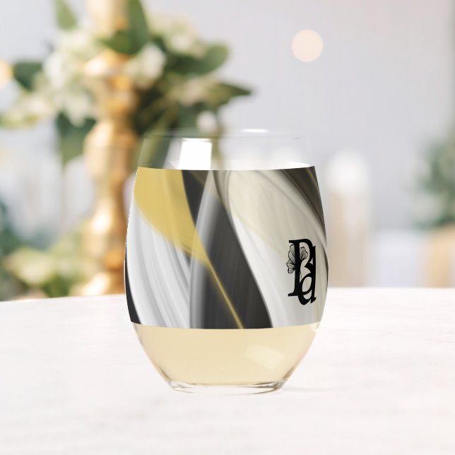 Abstraktes Glas - Stemless Wine Kunst, Schwarz-wei (Insitu (Hochzeit))