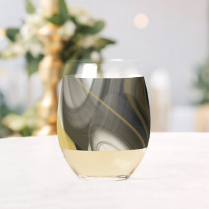 Abstraktes Glas - Stemless Wine Kunst, Schwarz-wei