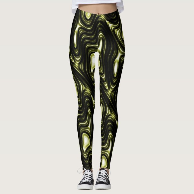 Abstraktes glühendes dunkelgrünes alien-Muster Leggings (Vorderseite)