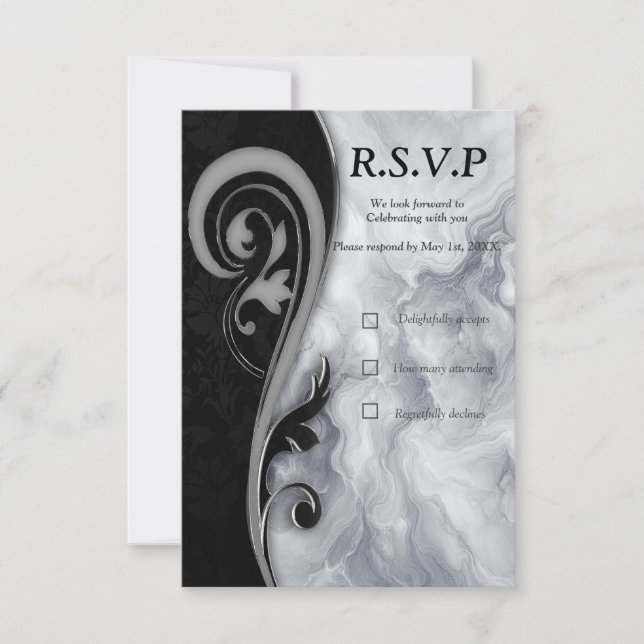 Abstraktes Gold auf schwarzen und gemischten Marmo RSVP Karte (Vorderseite)