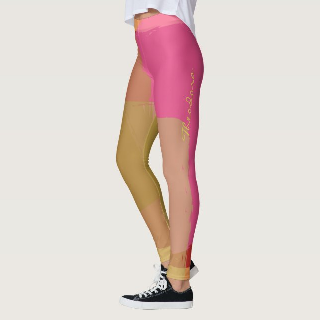 Abstraktes Gold Beige rosa Muster Leggings (Links)