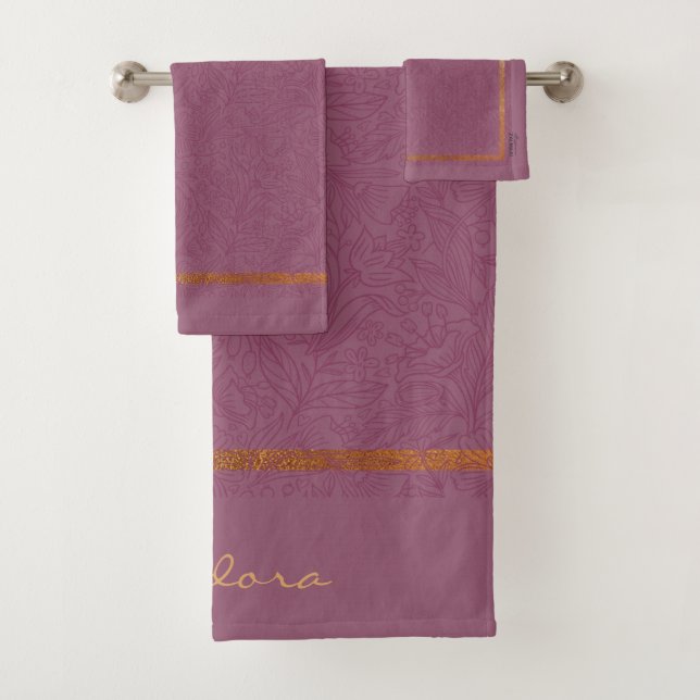 Abstraktes Gold Burgund Badhandtuch Set (Insitu)