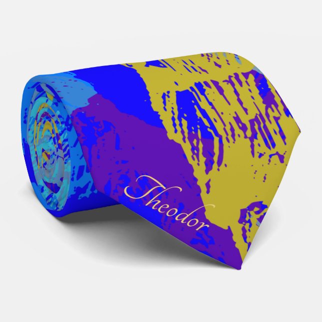 Abstraktes Gold Butterfly Blue Pastel Hintergrund Krawatte (Gerollt)