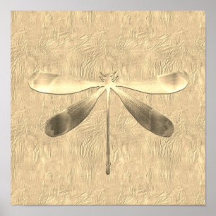 Abstraktes Gold Dragonfly Collage Poster