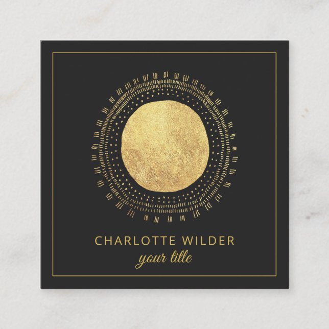 Abstraktes Gold Foil Circle Square Black Quadratische Visitenkarte (Vorderseite)