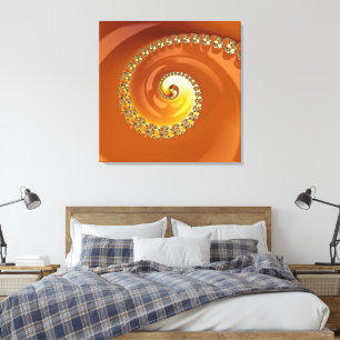 Abstraktes Gold Orange Gradient Spiral Fraktal Leinwanddruck