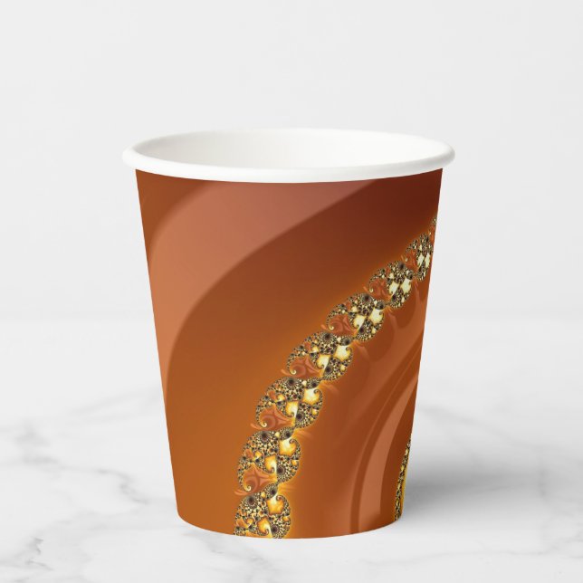 Abstraktes Gold Orange Gradient Spiral Fraktal Pappbecher (Vorderseite)