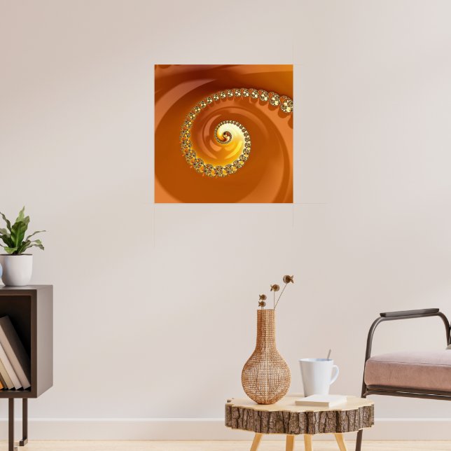 Abstraktes Gold Orange Gradient Spiral Fraktal Poster (Wohnzimmer 3)