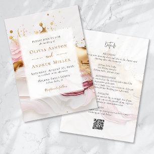 Abstraktes Gold Pink Einzigartig in einer QR-Hochz Einladung
