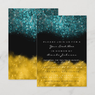 Abstraktes Gold Türkises Ozean Glitter Schwarz Wei Einladung