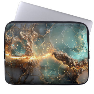 Abstraktes Gold und Aquamarine Marmorkunst Laptopschutzhülle