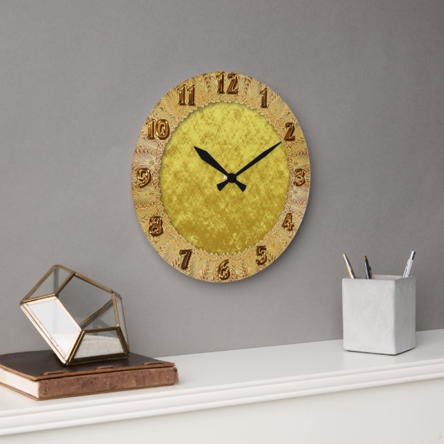 Abstraktes Gold- und Gelbfolie Große Wanduhr (Büro)