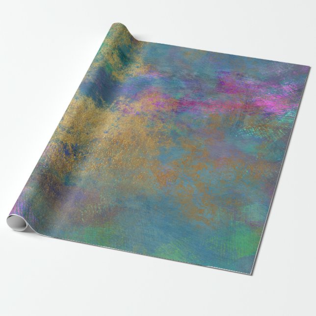 Abstraktes Gold und Rosa in Blau Geschenkpapier (Ungerollt)