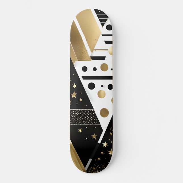 abstraktes Gold- und Schwarz-Dreiecke-Skateboard Skateboard (Vorderseite)