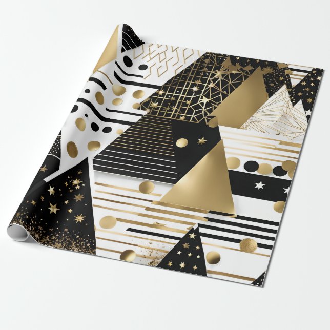 abstraktes Gold- und Schwarz-Dreiecke-Verpackungsp Geschenkpapier (Ungerollt)